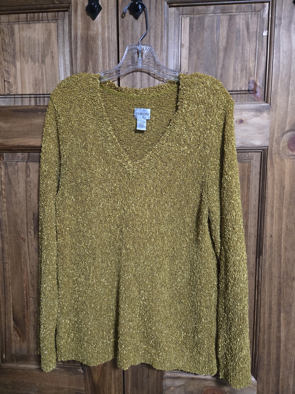 Chico's Gold V-Neck Metallic Knit Sweater